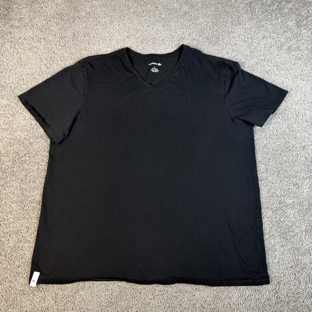 Lacoste Pajama Top Mens 3XL Black V-Neck Logo 100% Cotton Jersey Sleepwear